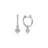 14K White Gold Cushion Cut Pave 10mm Diamond Drop Earrings - 0.11 ct