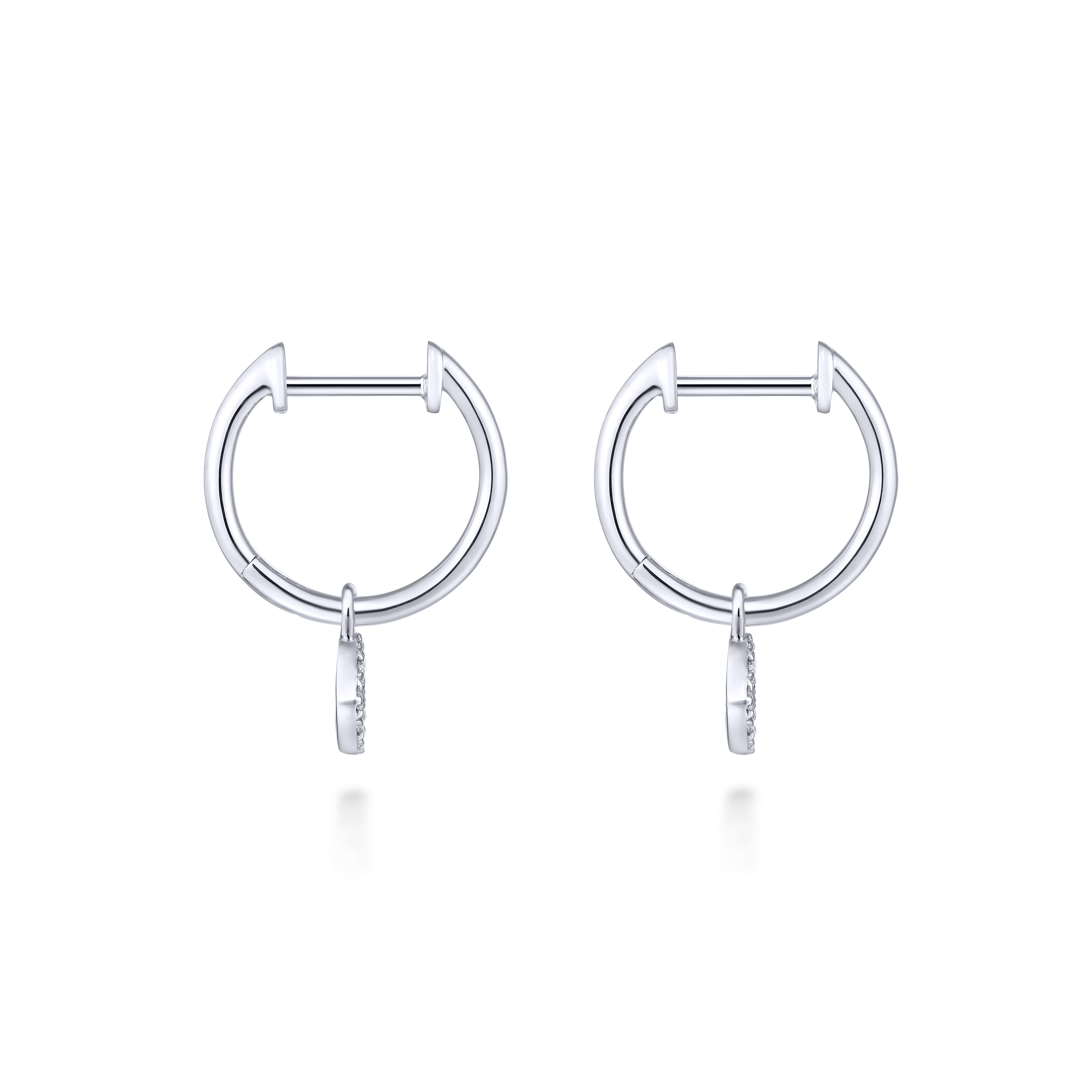 14K White Gold Cushion Cut Pave 10mm Diamond Drop Earrings - 0.11 ct - Shot 2