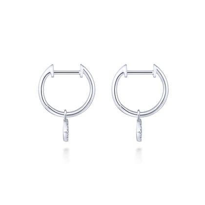 14K White Gold Cushion Cut Pave 10mm Diamond Drop Earrings