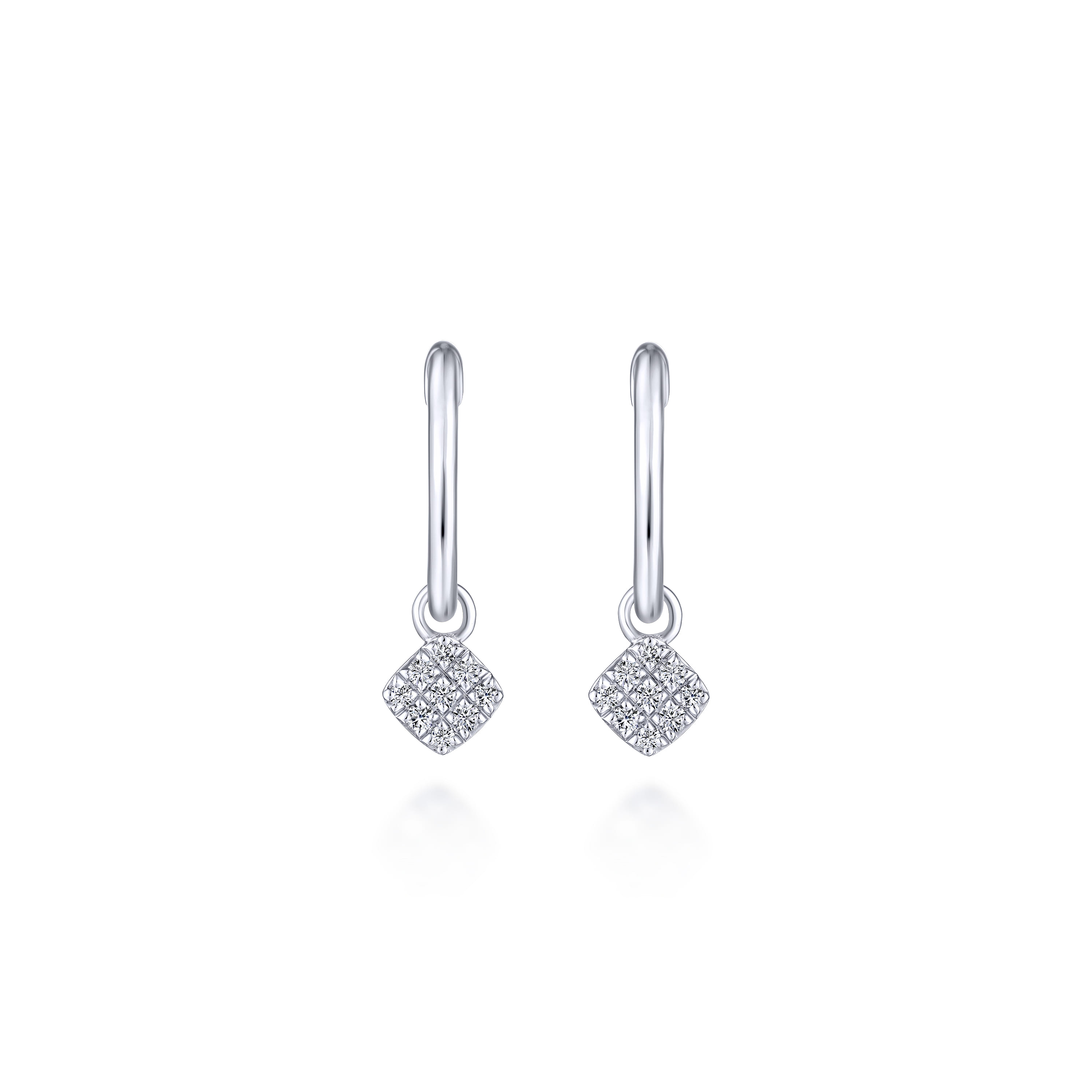 14K White Gold Cushion Cut Pave 10mm Diamond Drop Earrings - 0.11 ct - Shot 3