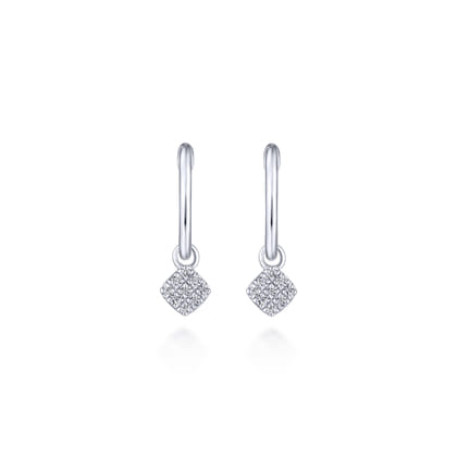 14K White Gold Cushion Cut Pave 10mm Diamond Drop Earrings