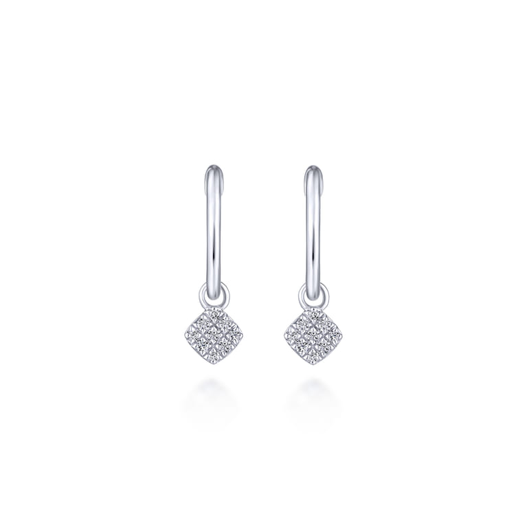 14K White Gold Cushion Cut Pave 10mm Diamond Drop Earrings - 0.11 ct - Shot 3