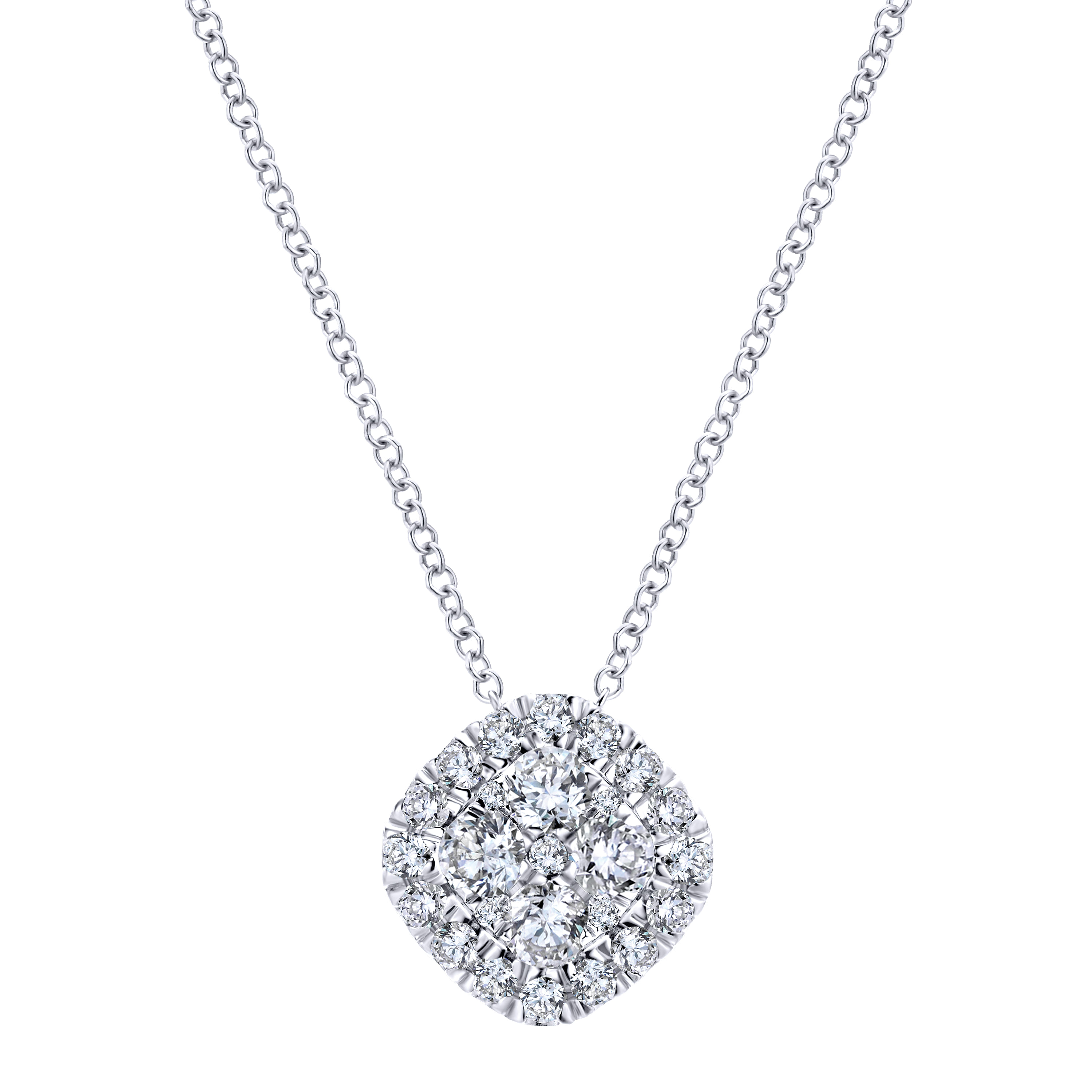 14K White Gold Cushion Shape Diamond Pave Pendant Necklace - 0.75 ct - Shot 1