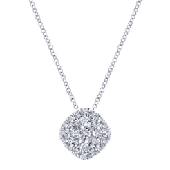 14K White Gold Cushion Shape Diamond Pave Pendant Necklace