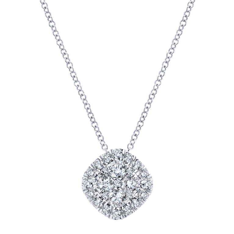 14K White Gold Cushion Shape Diamond Pave Pendant Necklace - 0.75 ct - Shot 1