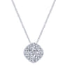 14K White Gold Cushion Shape Diamond Pave Pendant Necklace - 0.75 ct