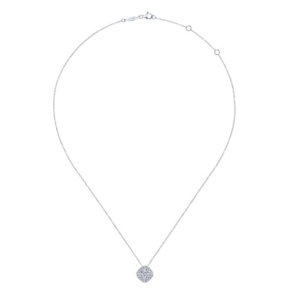14K White Gold Cushion Shape Diamond Pave Pendant Necklace