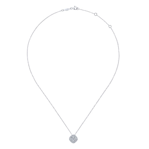 14K White Gold Cushion Shape Diamond Pave Pendant Necklace - 0.75 ct - Shot 2