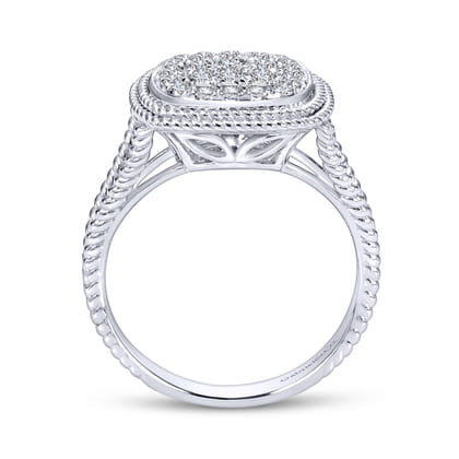 14K White Gold Cushion Shape Diamond Pave Split Shank Ring