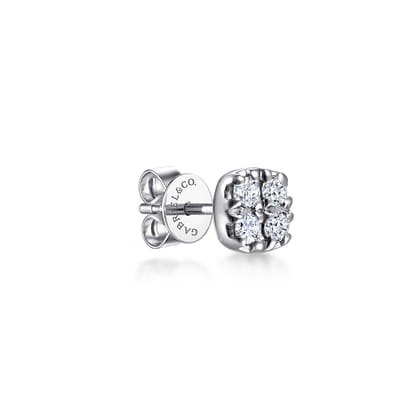 14K White Gold Cushion Shape Pave Diamond Single Stud Earrings