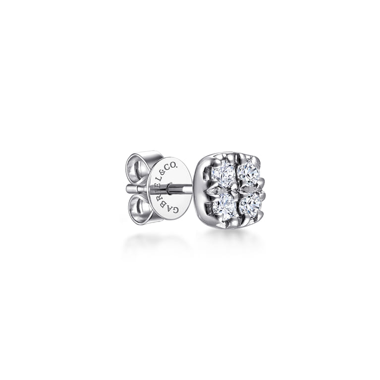 14K White Gold Cushion Shape Pave Diamond Single Stud Earrings - 0.03 ct - Shot 1