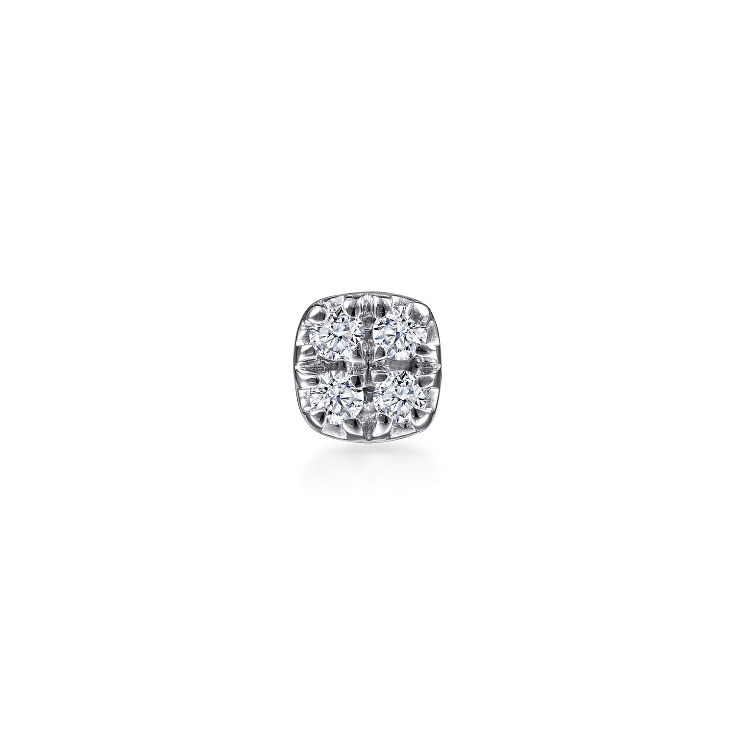 14K White Gold Cushion Shape Pave Diamond Single Stud Earrings - 0.03 ct - Shot 2