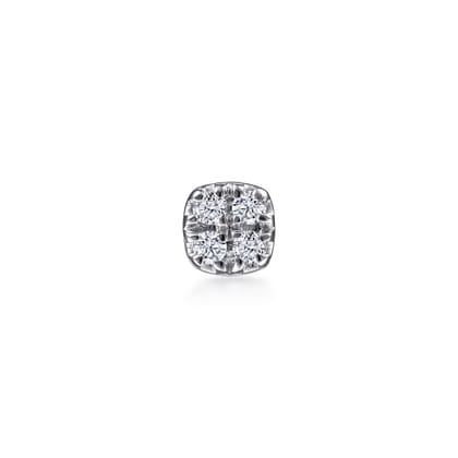 14K White Gold Cushion Shape Pave Diamond Single Stud Earrings