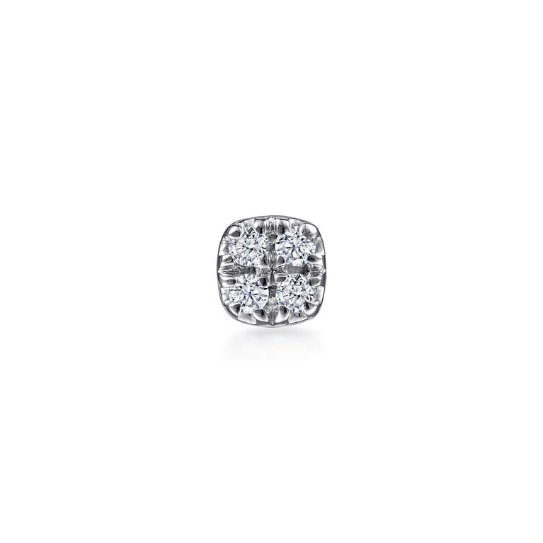 14K White Gold Cushion Shape Pave Diamond Single Stud Earrings - 0.03 ct - Shot 2