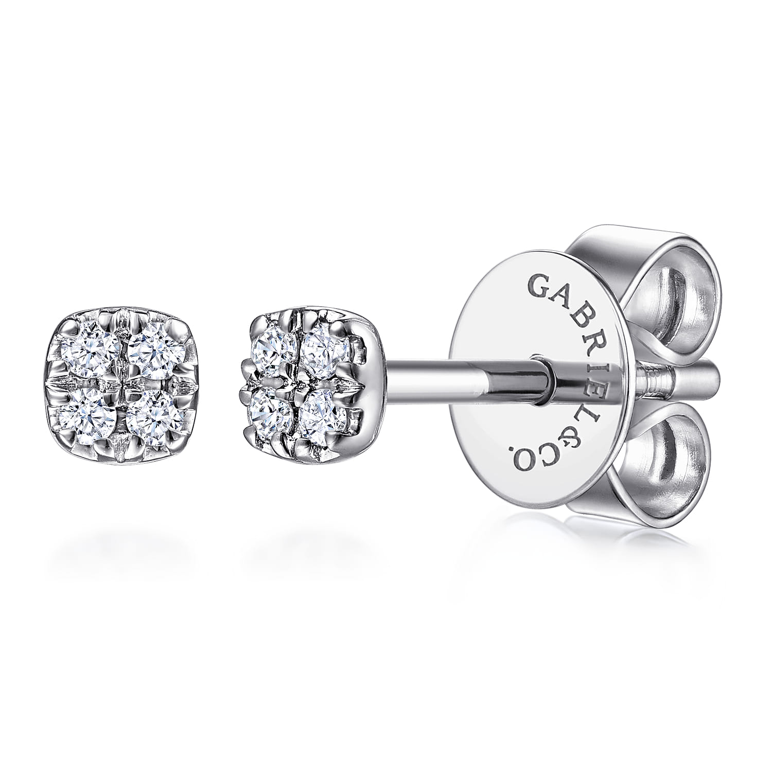 14K White Gold Cushion Shape Pave Diamond Stud Earrings - 0.06 ct - Shot 1