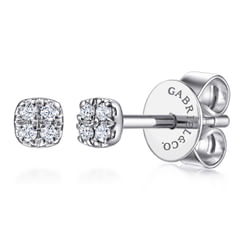 14K White Gold Cushion Shape Pave Diamond Stud Earrings