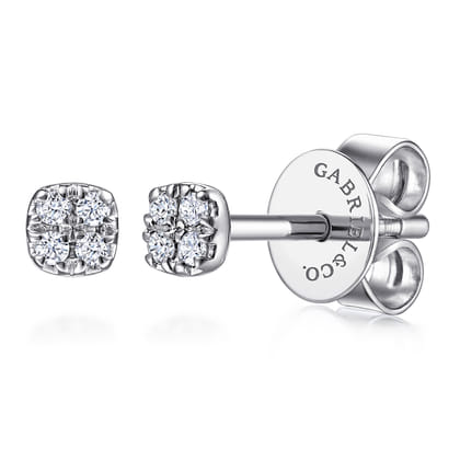14K White Gold Cushion Shape Pave Diamond Stud Earrings