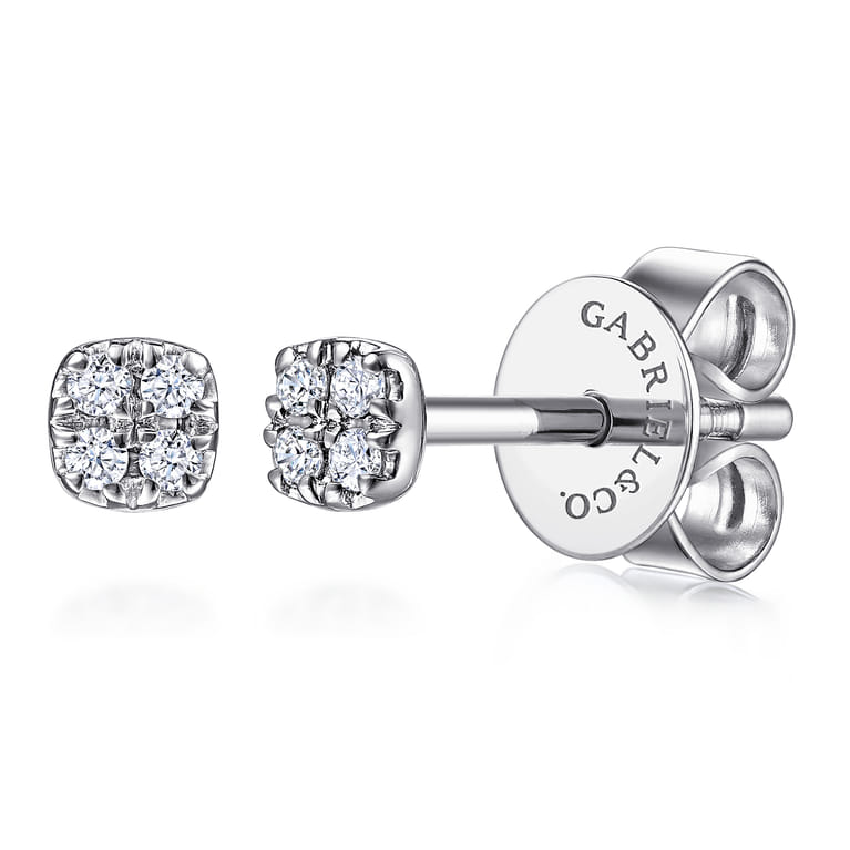 14K White Gold Cushion Shape Pave Diamond Stud Earrings - 0.06 ct - Shot 1