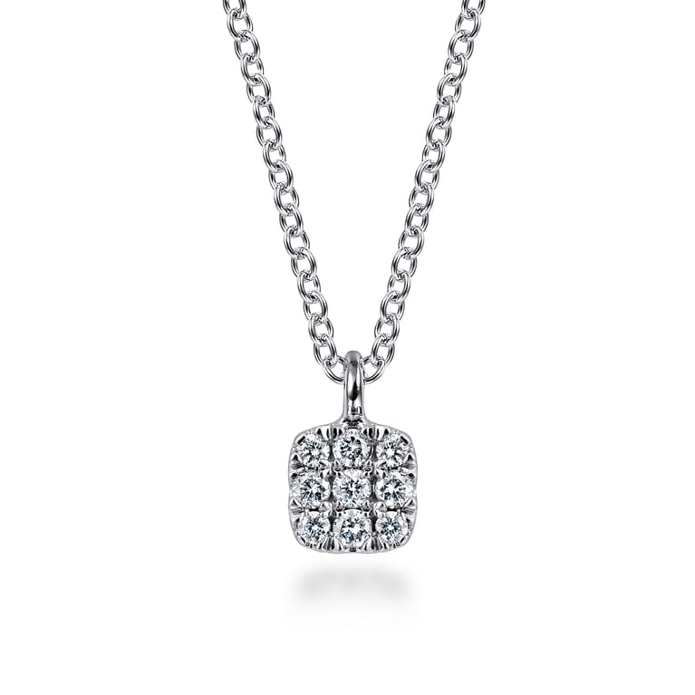 14K White Gold Cushion Shaped Diamond Cluster Pendant Necklace - 0.1 ct - Shot 1