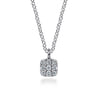 14K White Gold Cushion Shaped Diamond Cluster Pendant Necklace - 0.1 ct