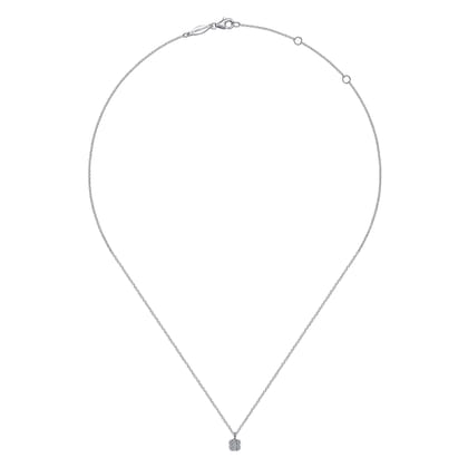 14K White Gold Cushion Shaped Diamond Cluster Pendant Necklace