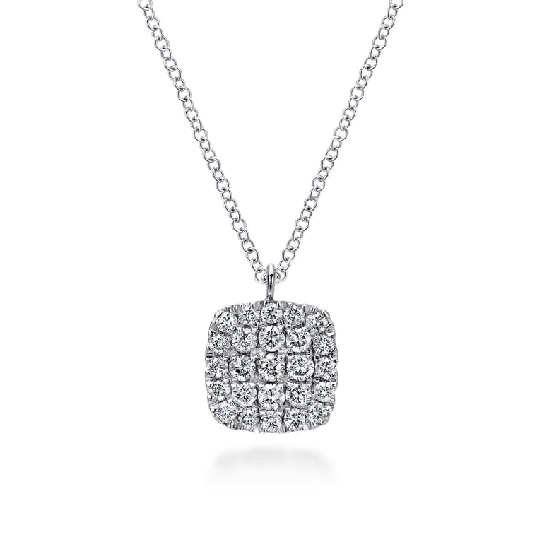 14K White Gold Cushion Shaped Diamond Cluster Pendant Necklace - 0.5 ct - Shot 1