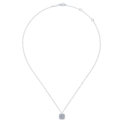 14K White Gold Cushion Shaped Diamond Cluster Pendant Necklace
