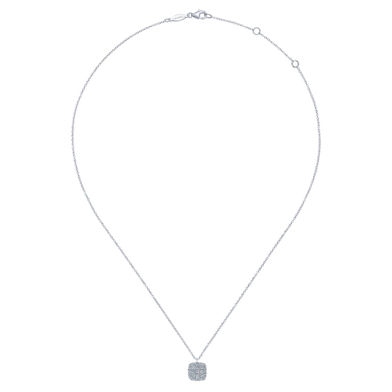 14K White Gold Cushion Shaped Diamond Cluster Pendant Necklace - 0.5 ct - Shot 2