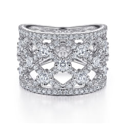 14K White Gold Cutout Diamond Wide Band Ring