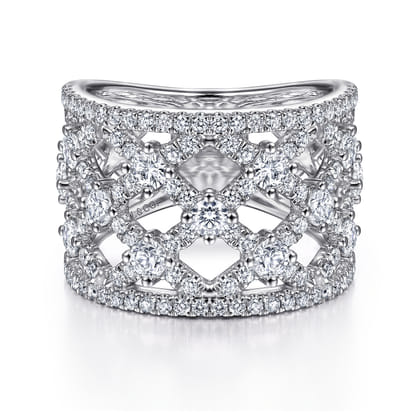 14K White Gold Cutout Diamond Wide Band Ring
