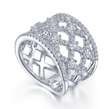 14K White Gold Cutout Diamond Wide Band Ring