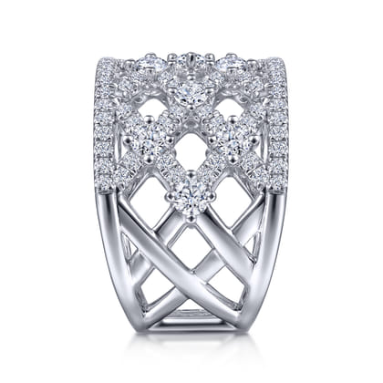 14K White Gold Cutout Diamond Wide Band Ring