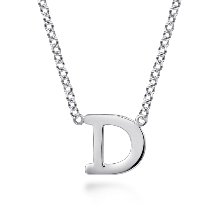 14K White Gold D Initial Necklace - Shot 1