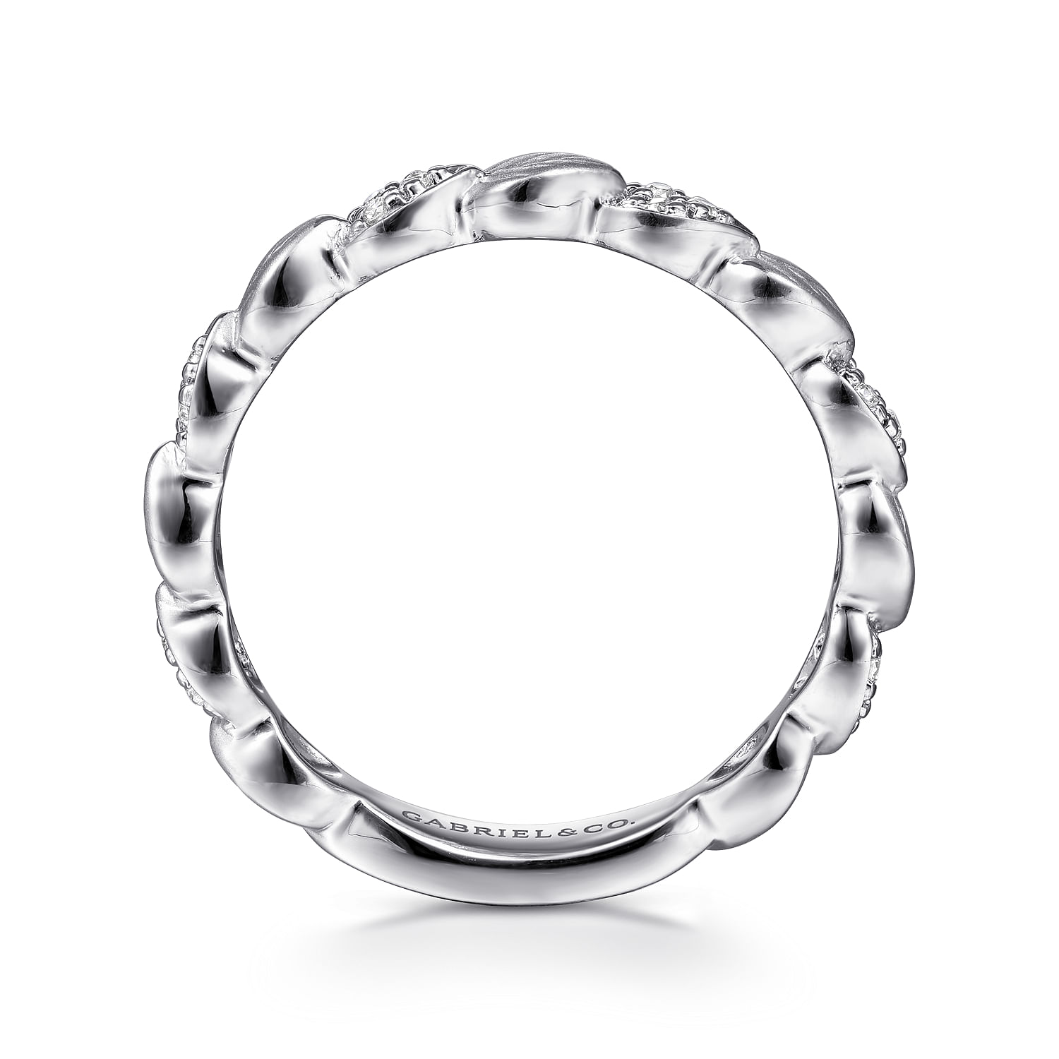14K White Gold Delicate Leaf Diamond Stackable Ring