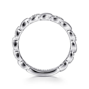 14K White Gold Delicate Leaf Diamond Stackable Ring