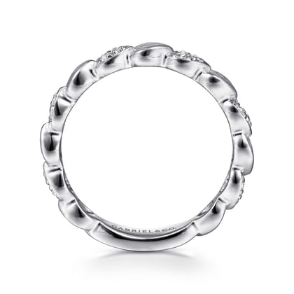 14K White Gold Delicate Leaf Diamond Stackable Ring