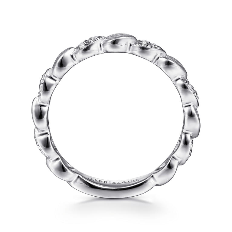 14K White Gold Delicate Leaf Diamond Stackable Ring - 0.09 ct - Shot 2