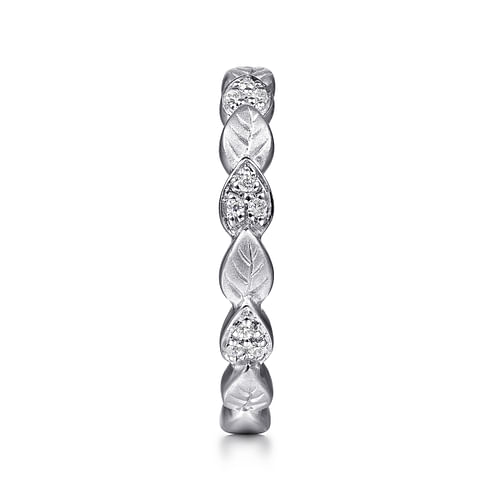 14K White Gold Delicate Leaf Diamond Stackable Ring - 0.09 ct - Shot 4