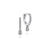 14K White Gold Diamond 10mm Huggie Drop Earrings With U Set Diamond Huggie and Bezel Set Diamond Hang Off The Bottom The Huggie - 0.07 ct