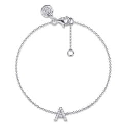 14K White Gold Diamond A Initial Chain Bracelet