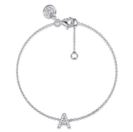14K White Gold Diamond A Initial Chain Bracelet