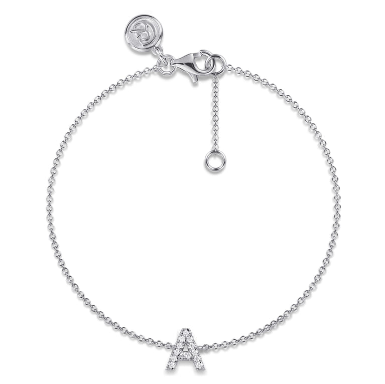 14K White Gold Diamond A Initial Chain Bracelet - 0.06 ct - Shot 1