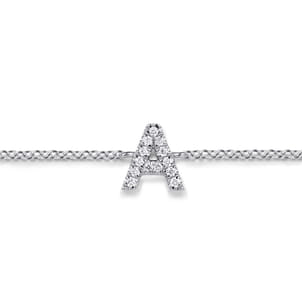 14K White Gold Diamond A Initial Chain Bracelet