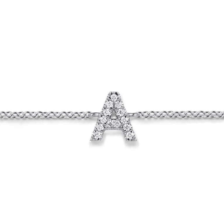 14K White Gold Diamond A Initial Chain Bracelet - 0.06 ct - Shot 2