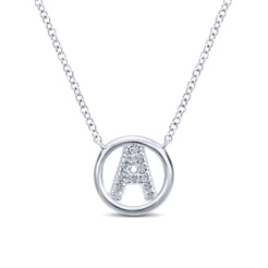 14K White Gold  Diamond A Initial Pendant Necklace