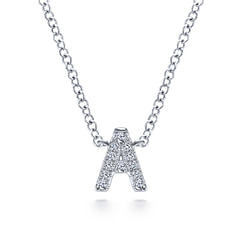 14K White Gold Diamond A Initial Pendant Necklace