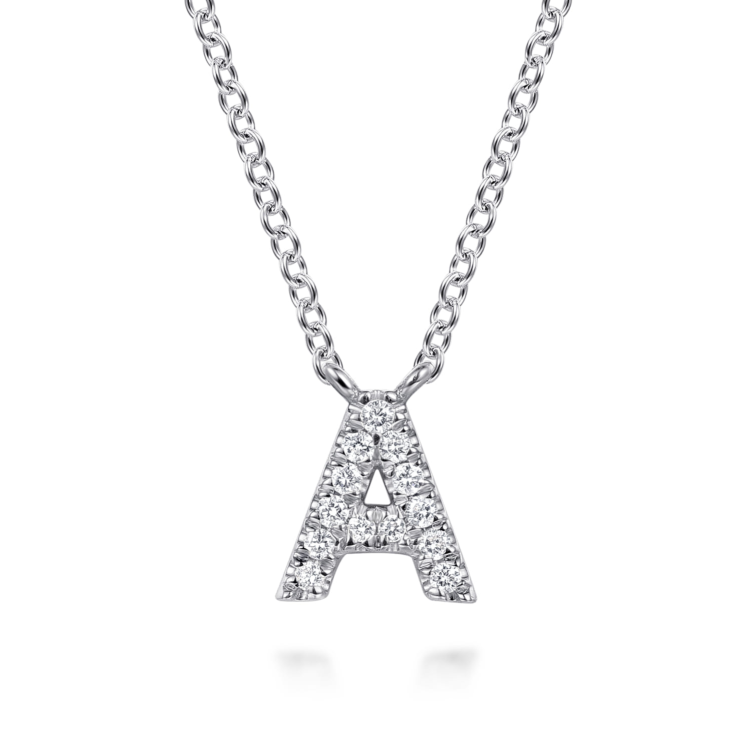 14K White Gold Diamond A Initial Pendant Necklace