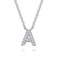 14K White Gold Diamond A Initial Pendant Necklace
