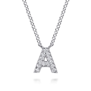14K White Gold Diamond A Initial Pendant Necklace