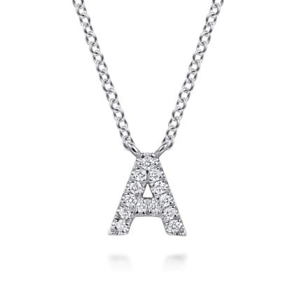 14K White Gold Diamond A Initial Pendant Necklace